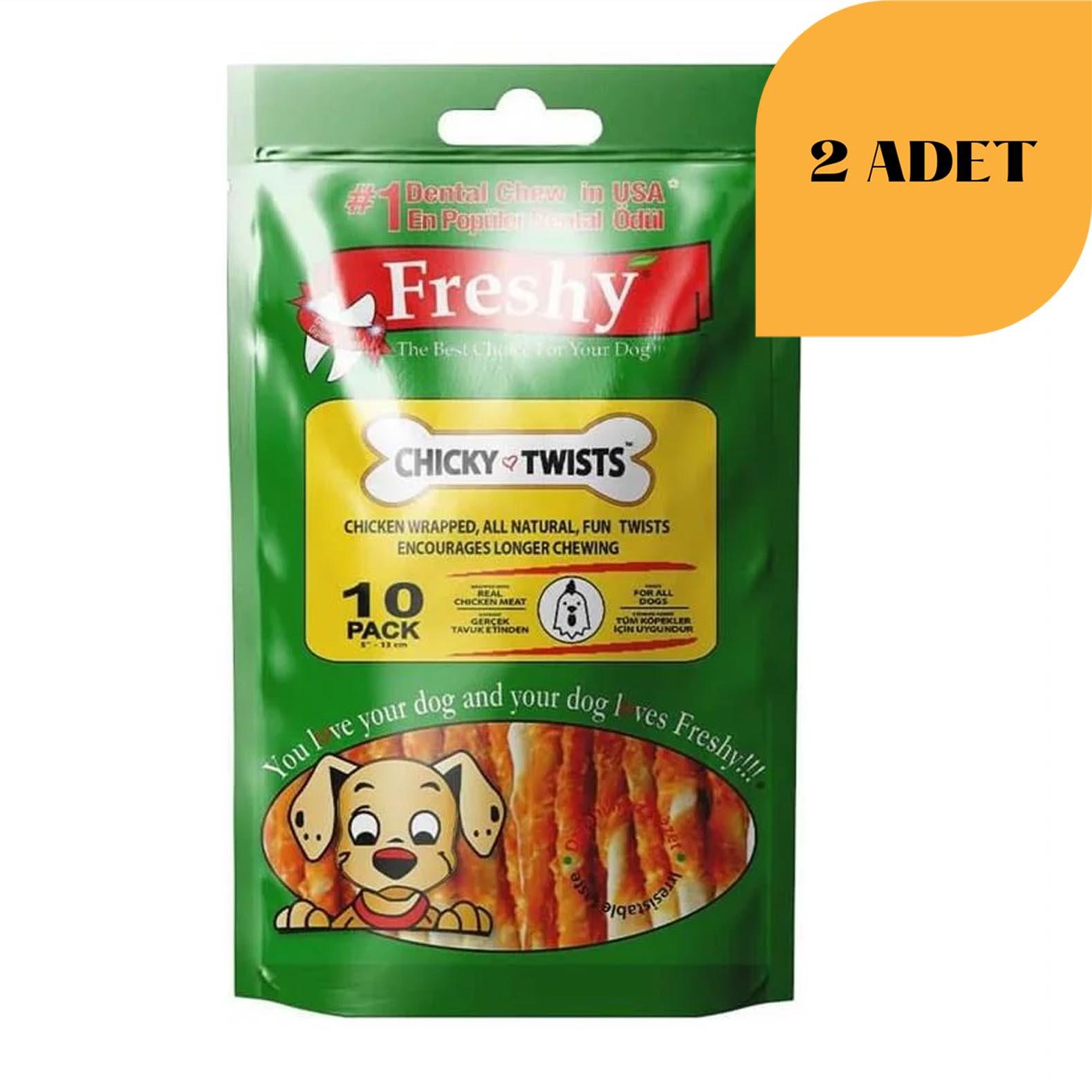 Freshy Chicky Twist Tavuk Sarılı Burgu Çubuk Köpek Ödülü  10 Adet X2