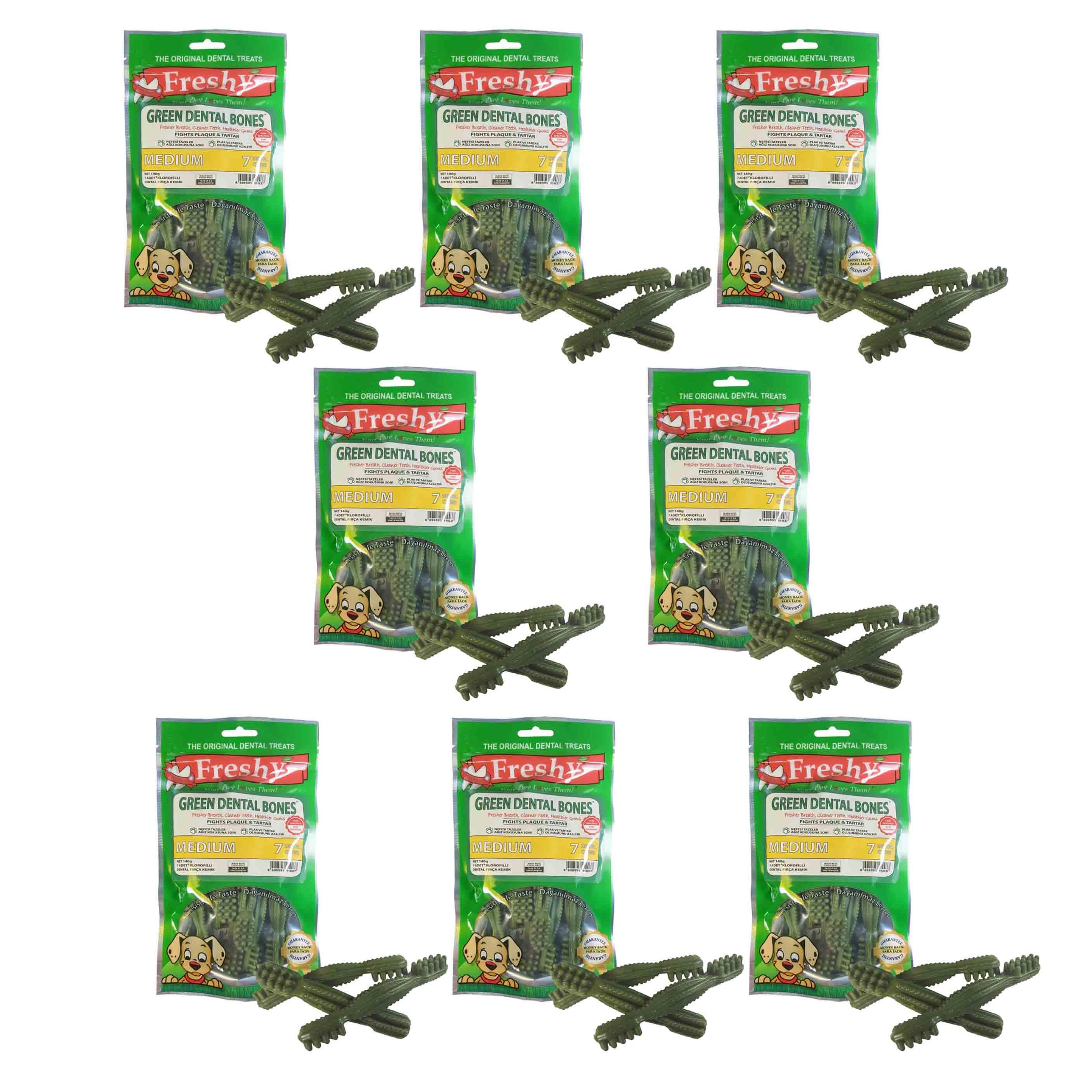 Freshy Green Dental Bones Klorofilli Köpek Kemiği  7 Adet (8 Paket)