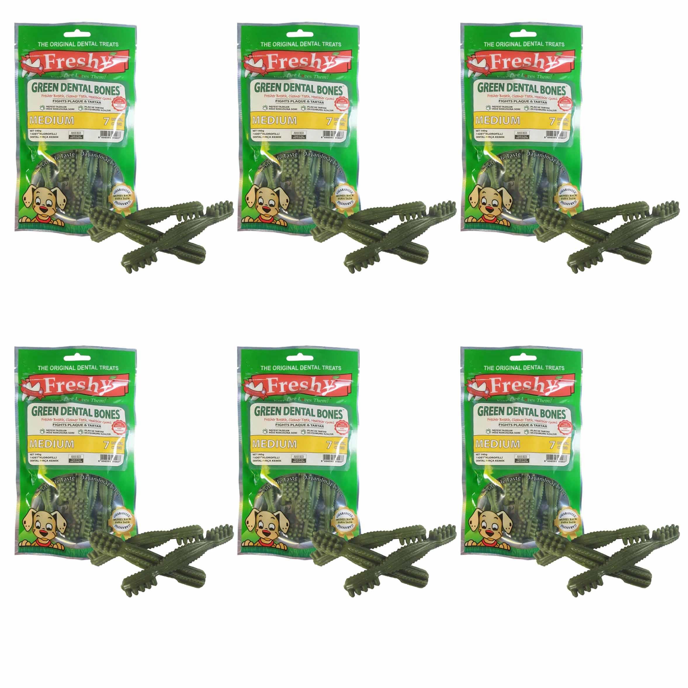 Freshy Green Dental Bones Klorofilli Köpek Kemiği  7 Adet (6 Paket)