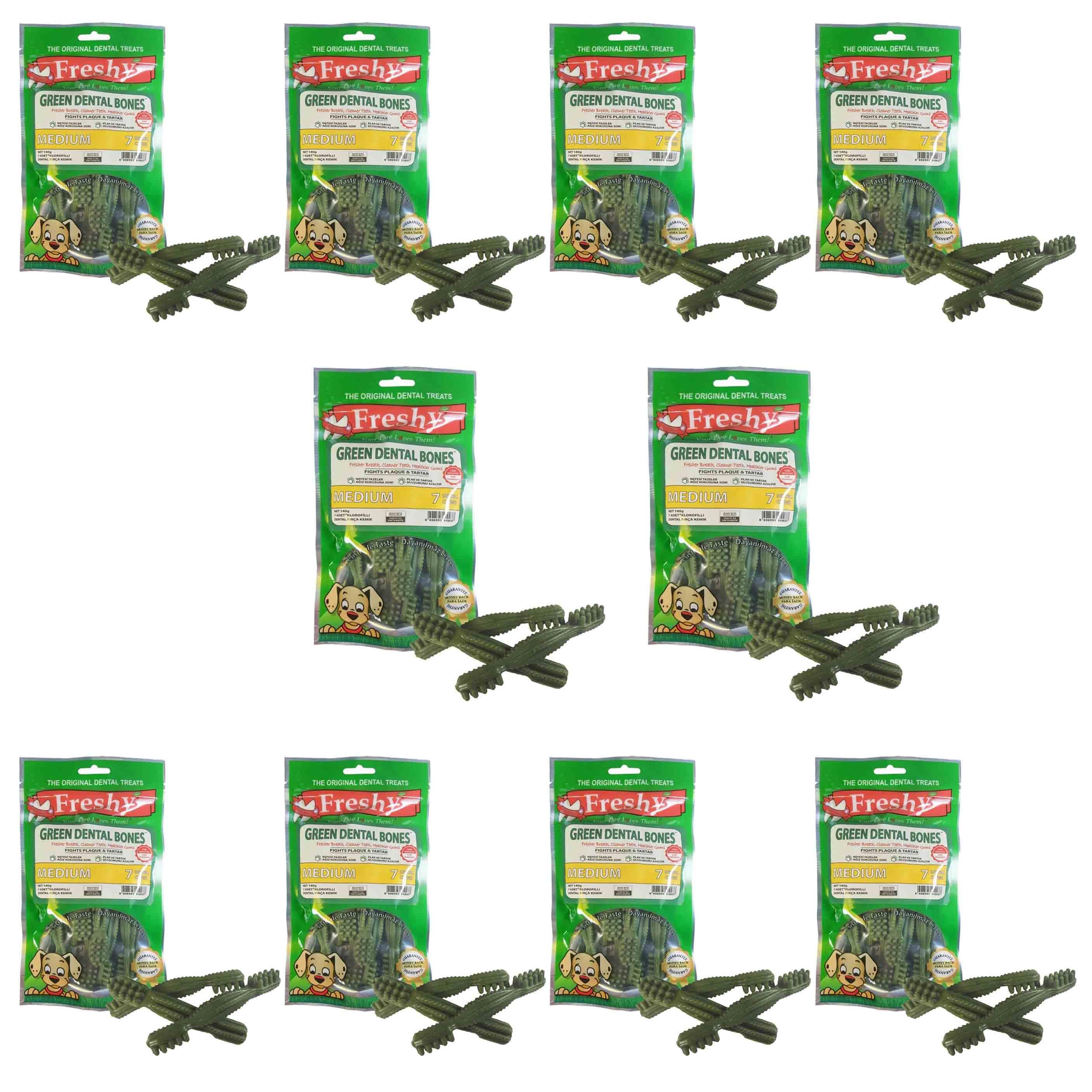 Freshy Green Dental Bones Klorofilli Köpek Kemiği  7 Adet (10 Paket)