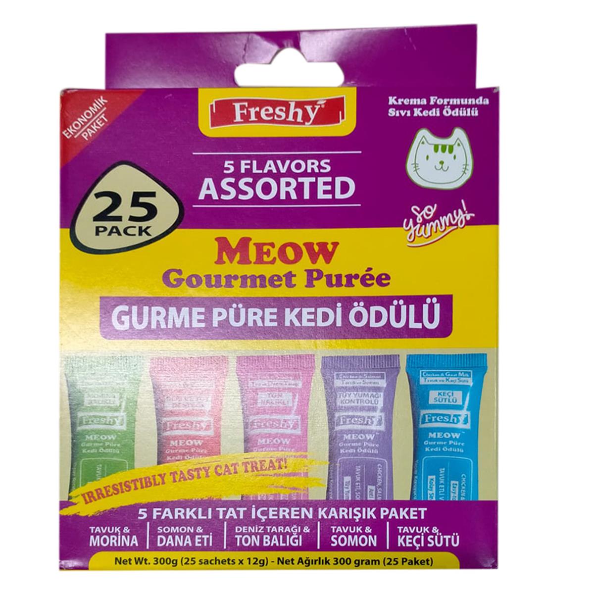 Freshy Meow 5 Farklı Lezzette Krema Kedi Ödülü 25 Adet (300 g)