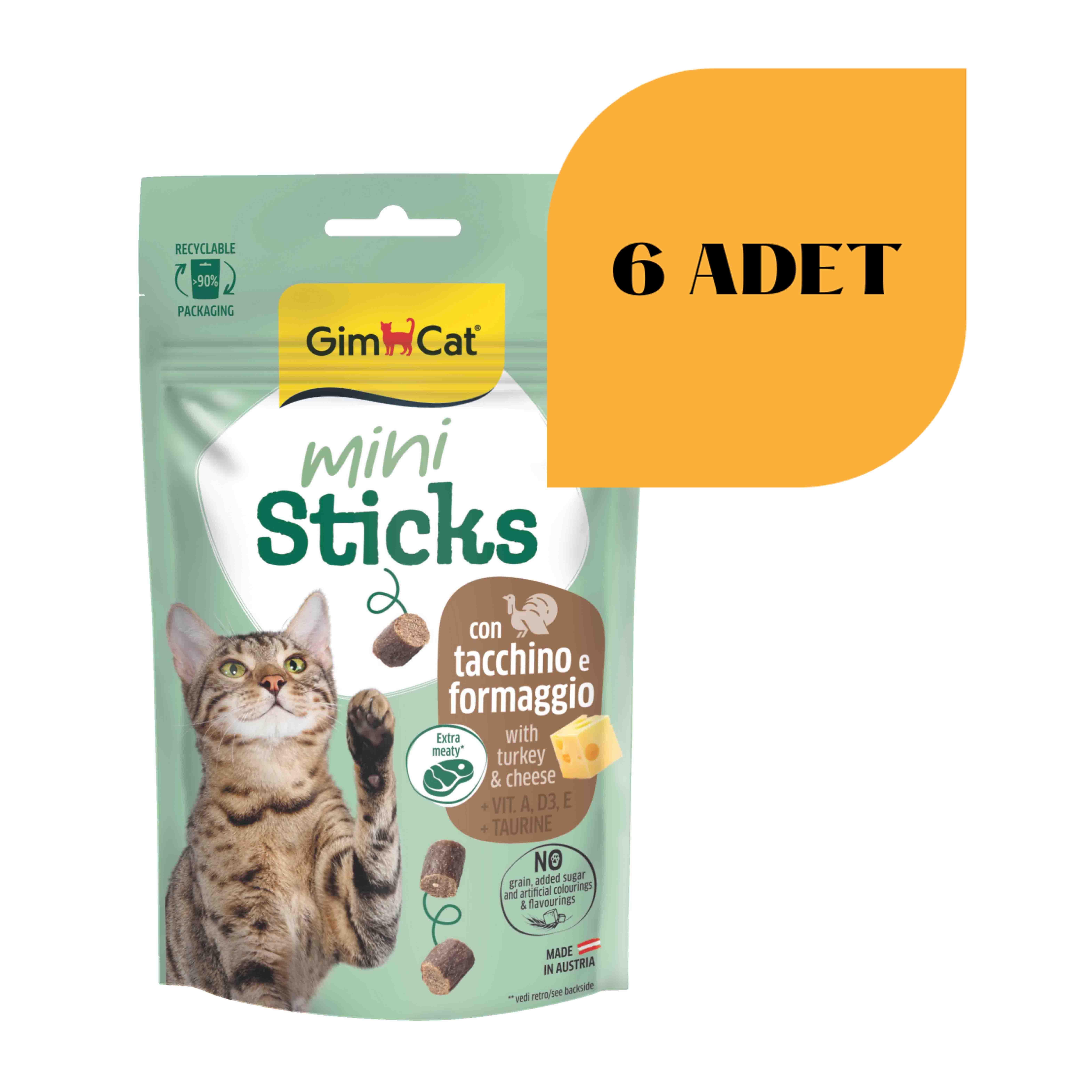 Gimcat Mini Sticks Hindili Peynirli Kedi Ödülü 50 gr (6 Adet)