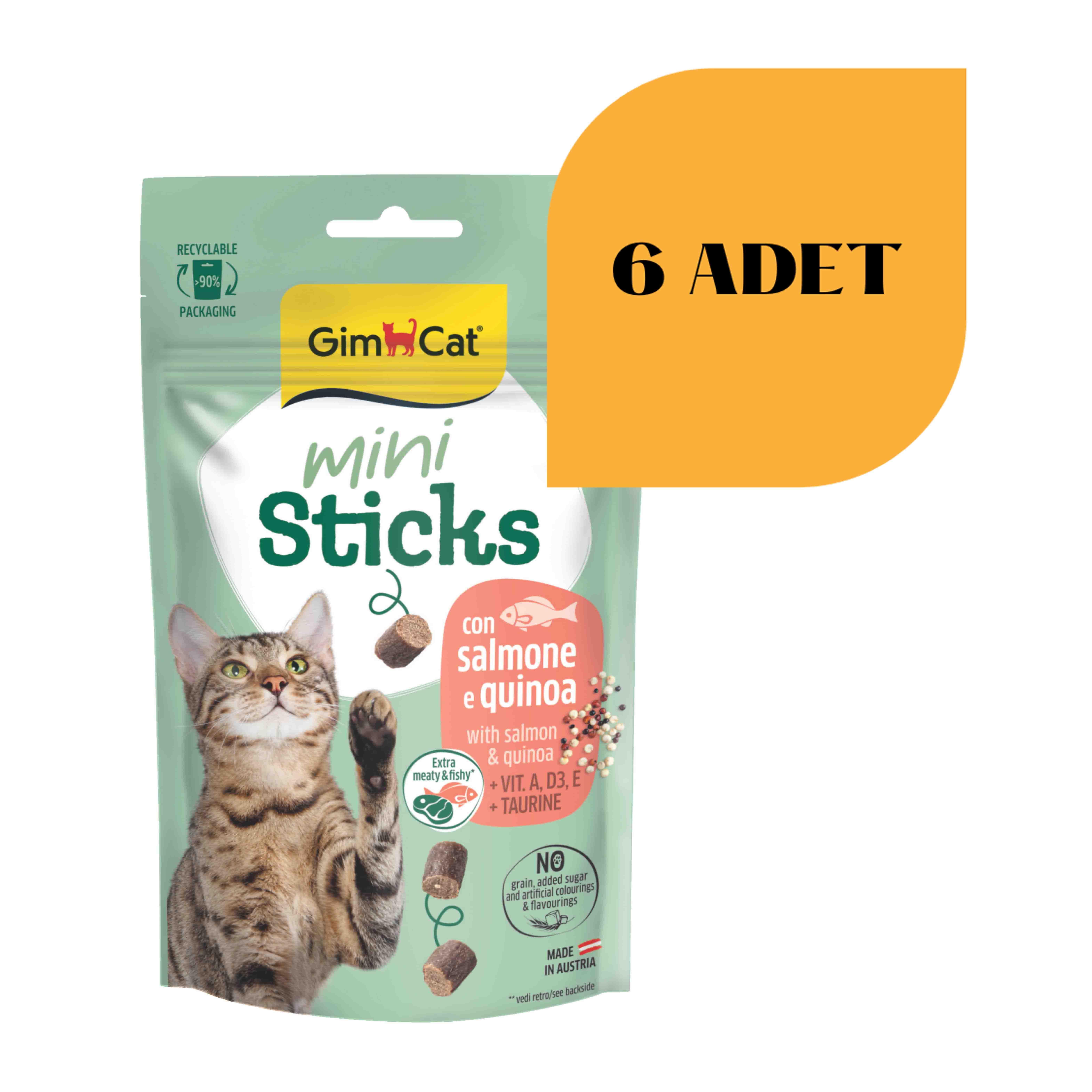 Gimcat Mini Sticks Somonlu Kinoalı Kedi Ödülü 50 gr (6 Adet)