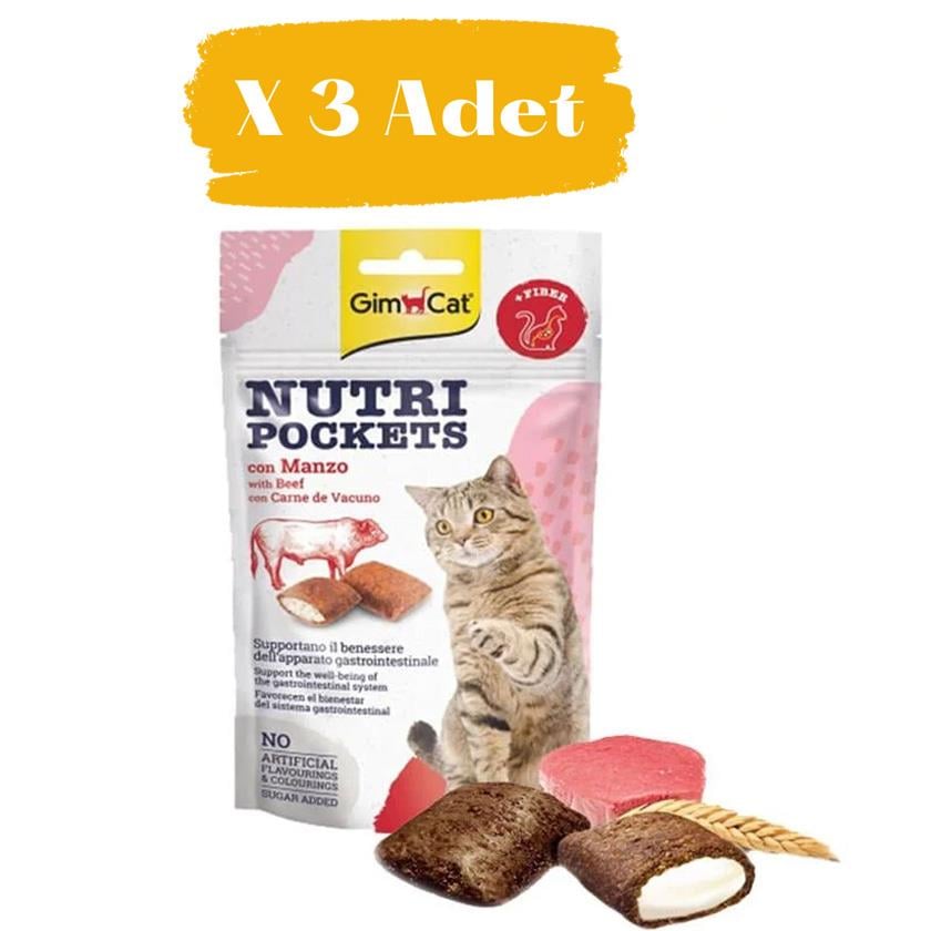 Gimcat Nutri Pockets Biftekli Kedi Ödülü  3 x 60 g