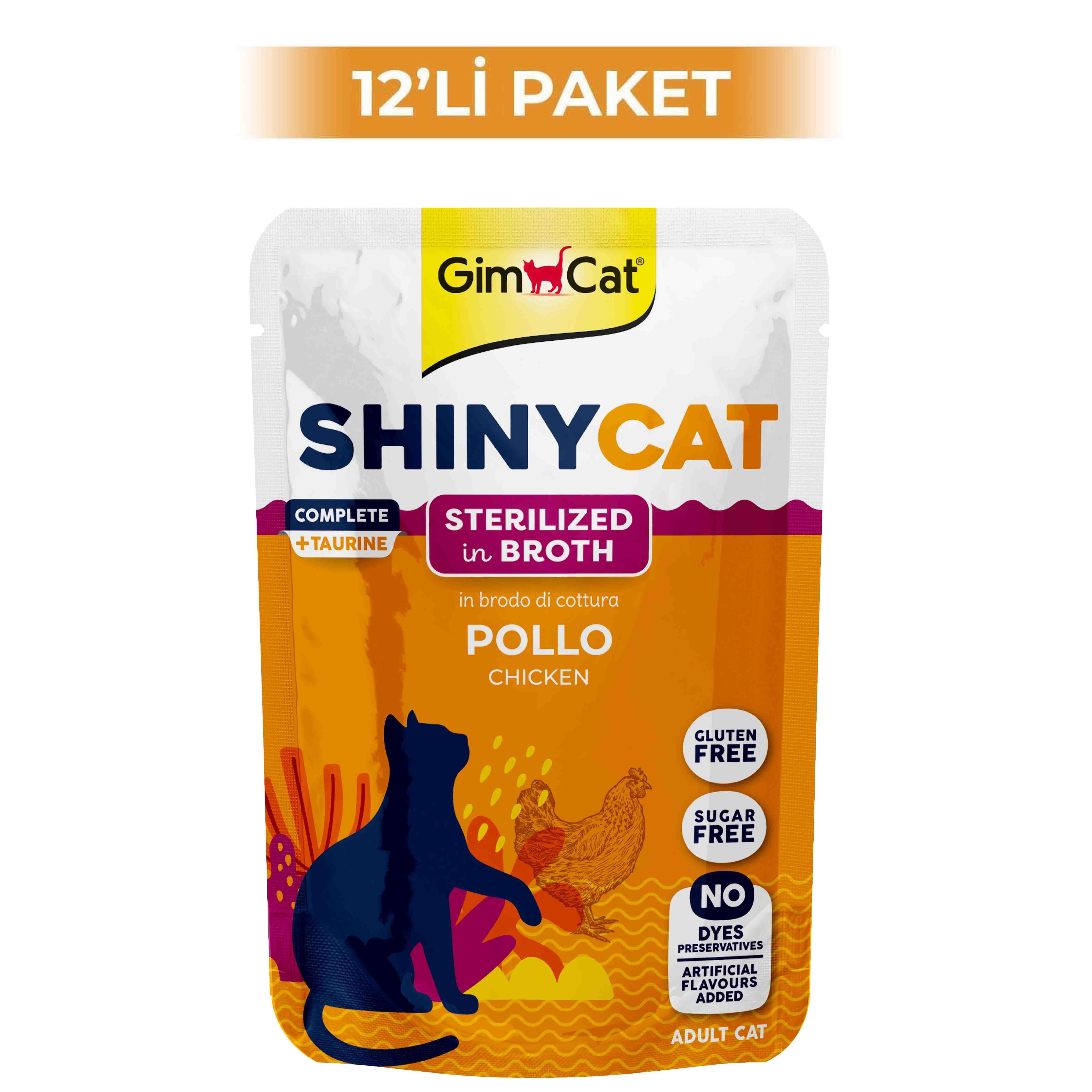 GimCat Shinycat Broth Sterilised Tavuklu Pouch Konserve Kedi Maması 70 Gr (12 Adet)