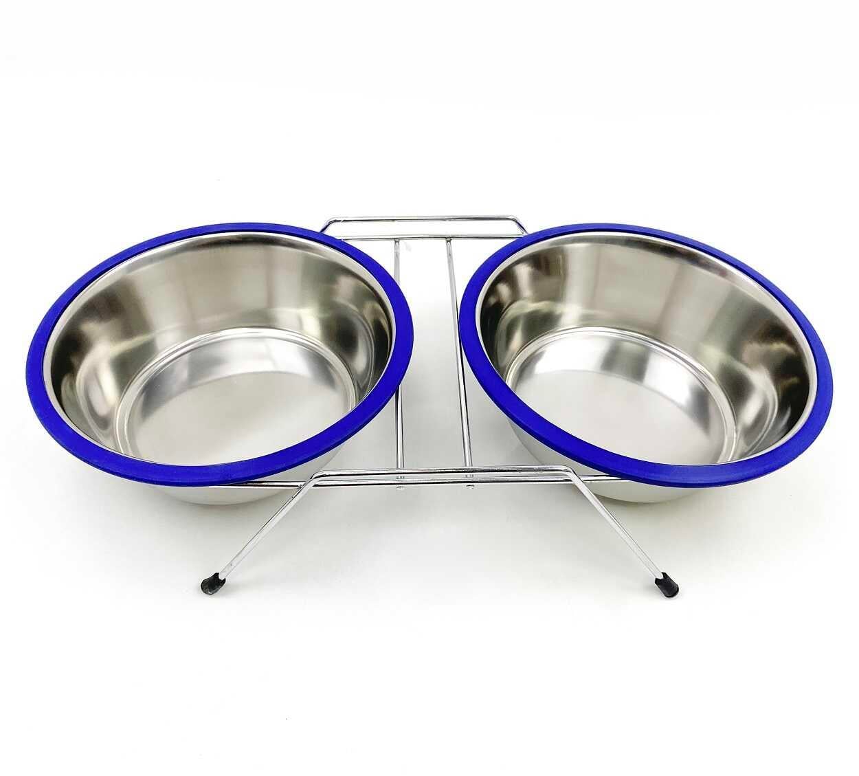 Krom Kaplı İkili Çelik Mama Kabı 2 x 21 cm