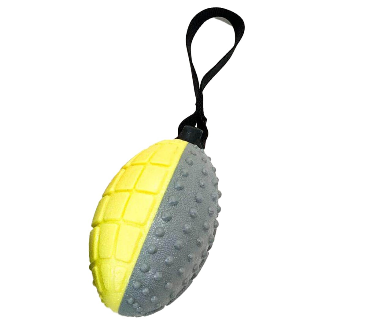 Lionpet Sesli Rugby Topu Kauçuk Köpek Oyuncağı  16 cm (Gri Sarı)