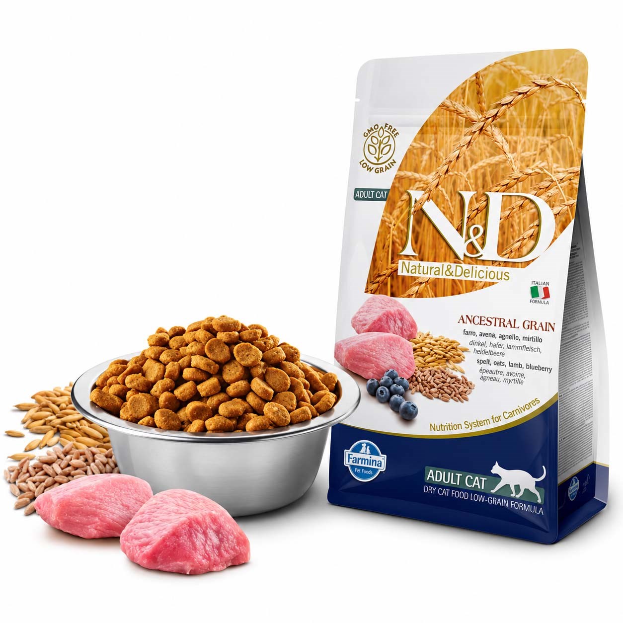N&D Ancestral Grain Kuzu Etli Yaban Mersinli Yetişkin Kedi Maması 5 kg