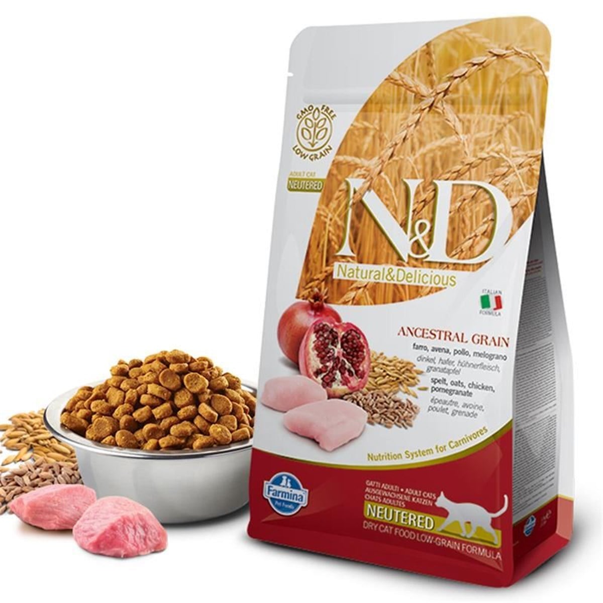 ND Düşük Tahıllı Tavuklu Ve Narlı Kısırlaştırılmış Kedi Maması 1,5 Kg