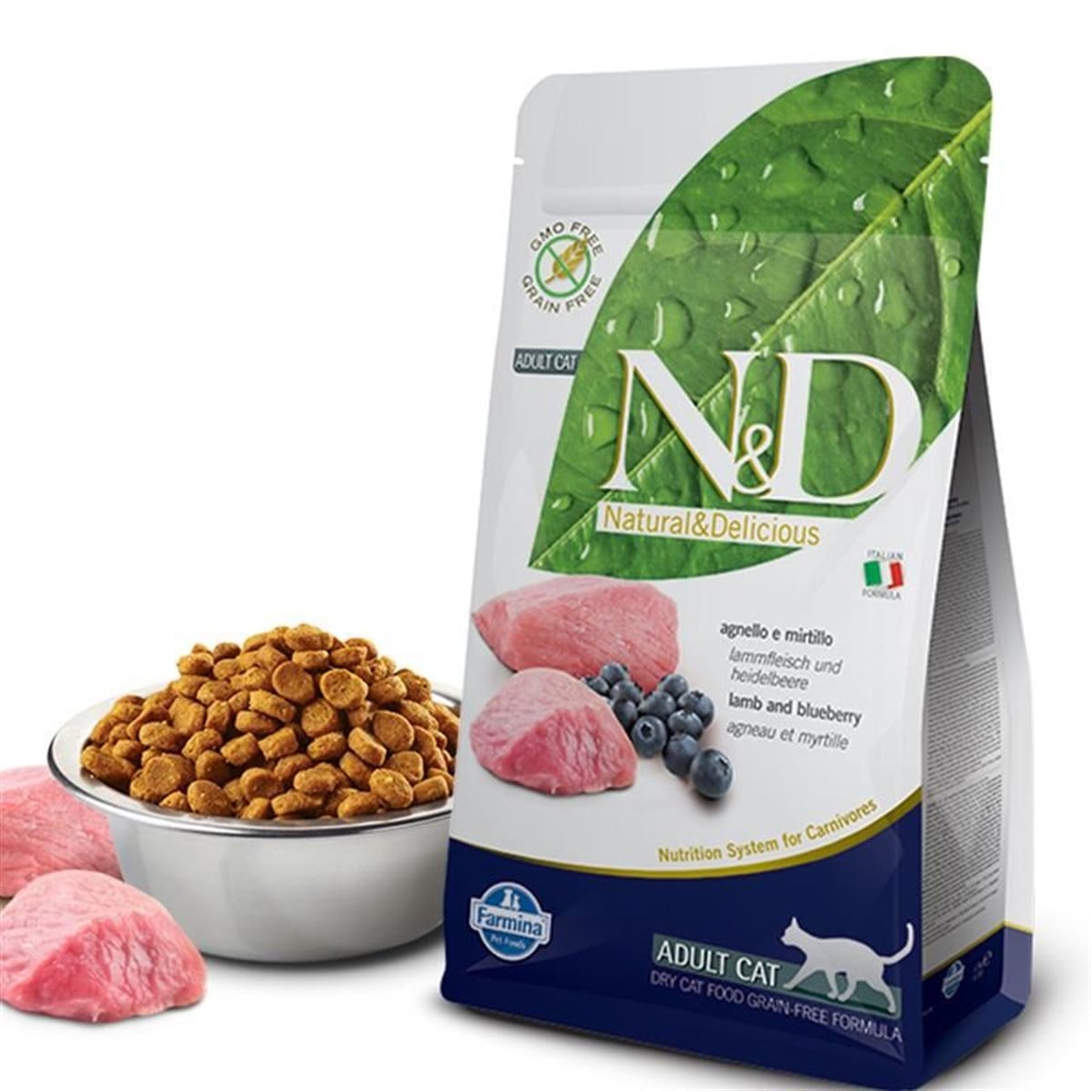N&D Kuzu Etli Yaban Mersinli Tahılsız Yetişkin Kedi Maması 1.5 Kg