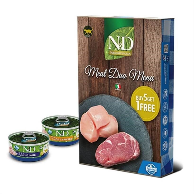 N&D Meet Duo Menü Etli Ve Tavuklu Tahılsız Yetişkin Kedi Konservesi  70 g (6 Adet)