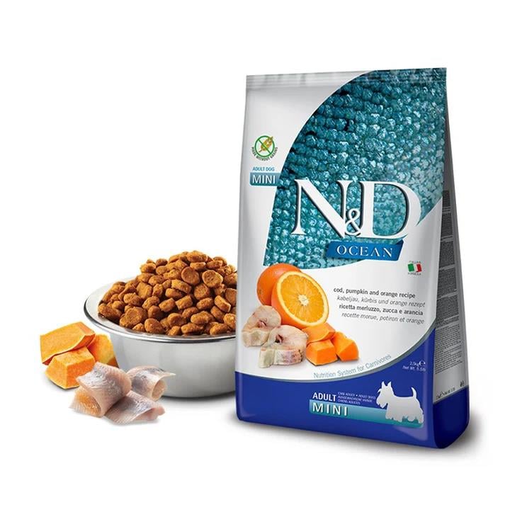 N&D Ocean Bal kabaklı Morina Balıklı ve Portakallı Tahılsız Küçük Irk Köpek Maması 2.5 kg