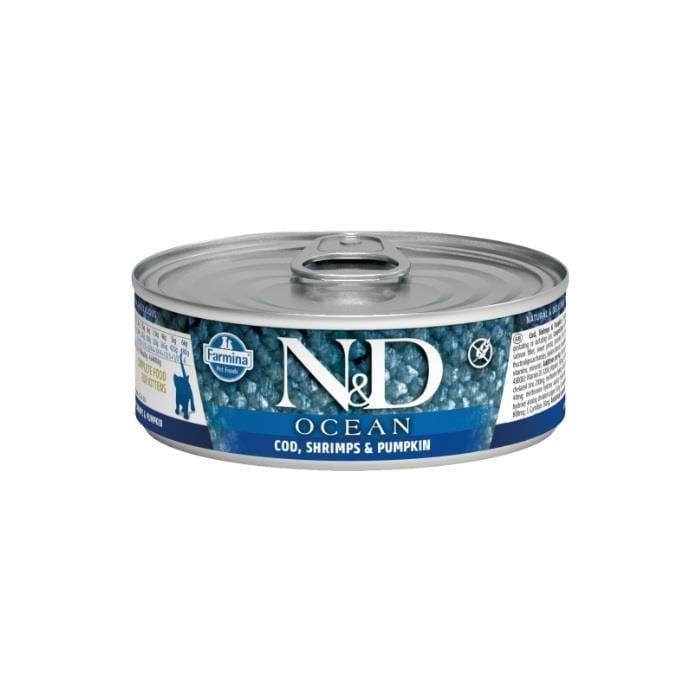 N&D Ocean Morina Balıklı, Balkabaklı Ve  Karidesli Tahılsız Yavru Kedi Konservesi  70 g x 6 adet