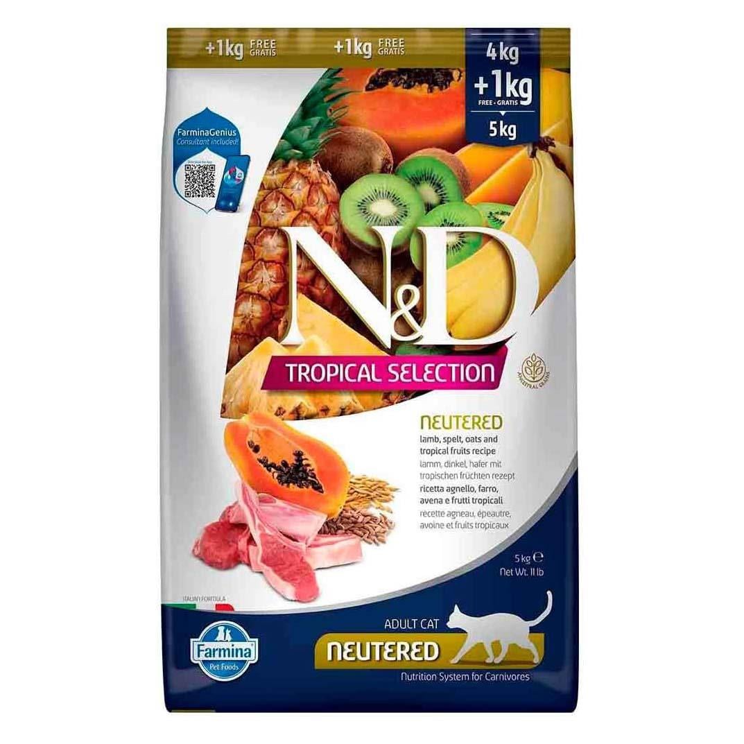 ND Tropical Selection Tropikal Meyveli VE Kuzu Etli Kedi Maması 4 Kg + 1 Kg Hediye