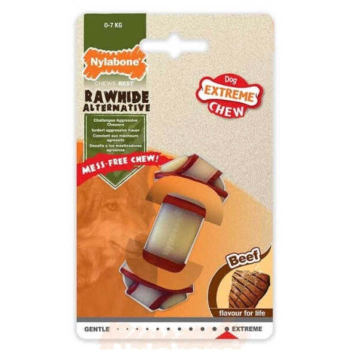 Nylabone Biftek Aromalı Kauçuk Sert Düğümlü Kemik Köpek Oyuncağı 8 cm (XS)