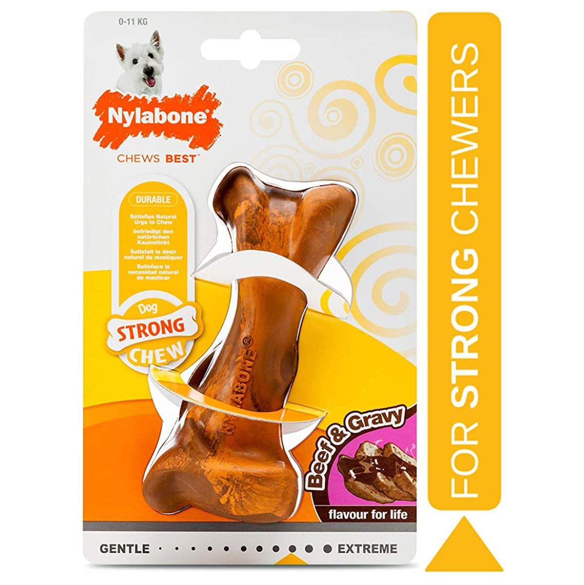 Nylabone Biftek ve Sos  Aromalı Kauçuk Kemik Köpek Oyuncağı 12 cm (S)