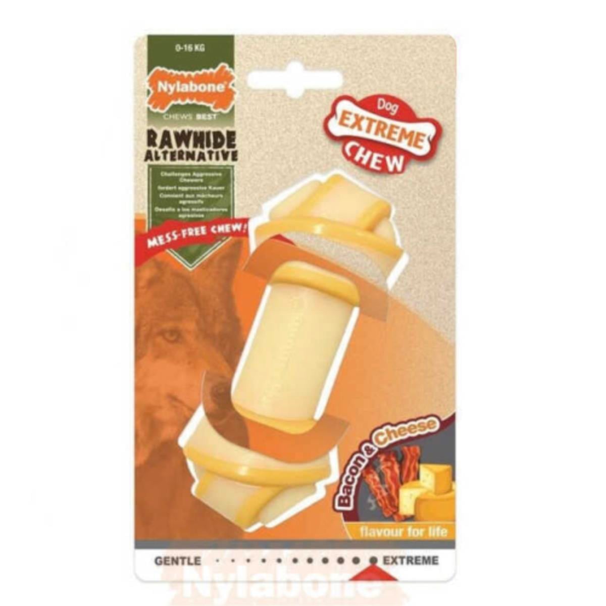 Nylabone Peynir ve Biftek Aromalı Kauçuk Sert Düğümlü Kemik Köpek Oyuncağı 14 cm (M)