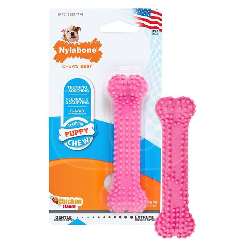 Nylabone Tavuk Aromalı Esnek Kauçuk Tırtıklı Yavru Köpek Oyuncağı 9,5 cm (XS) Pembe