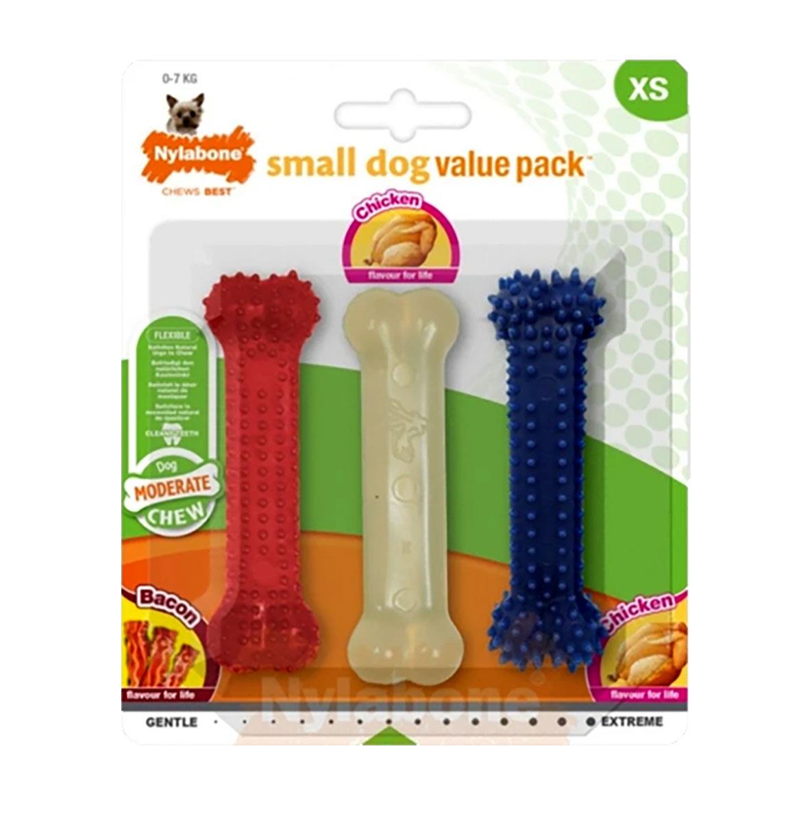 Nylabone Tavuk Ve Bacon Aromalı Esnek Kauçuk Köpek Oyuncağı 9,5 cm (XS) (3 Adet)