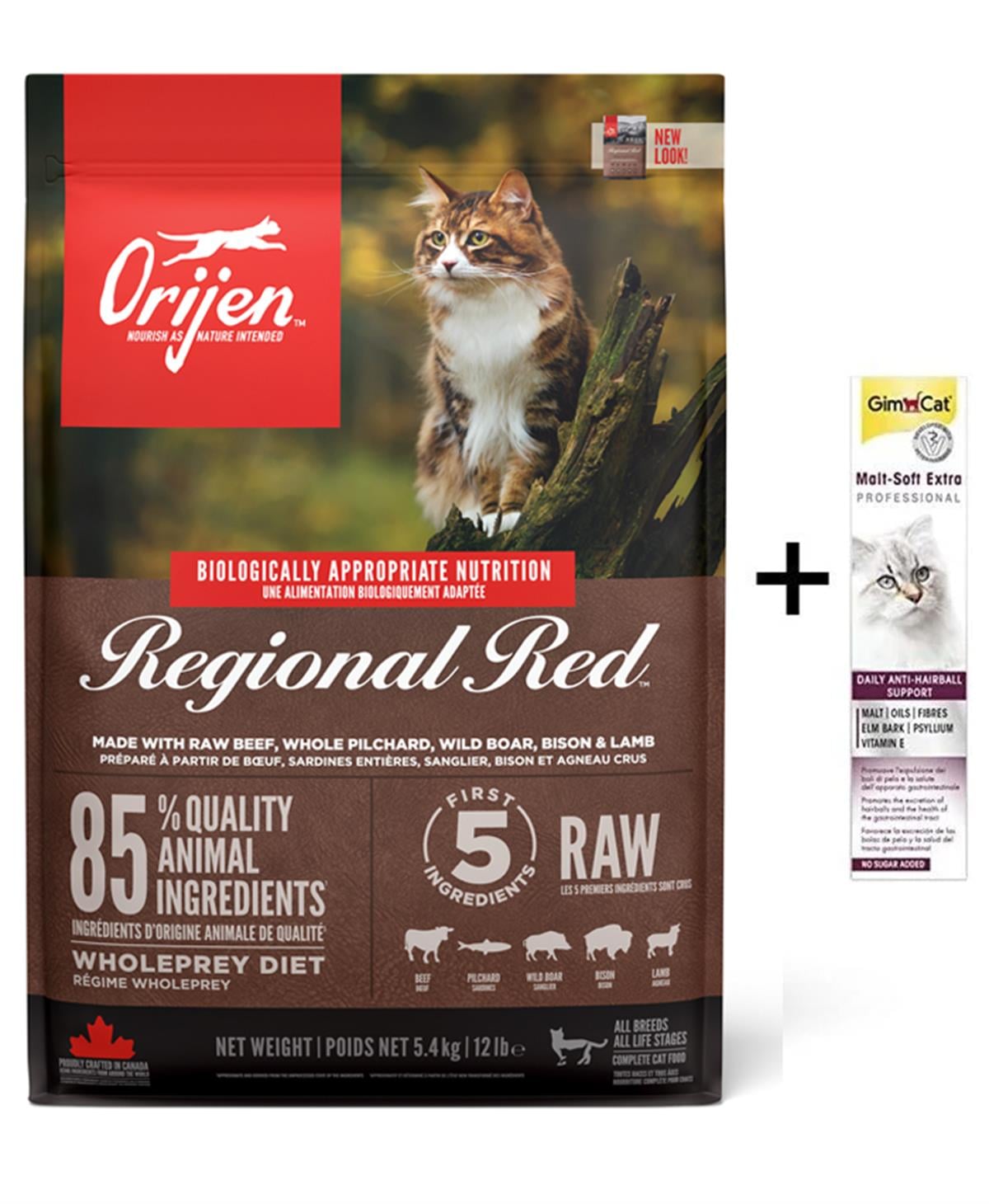 Orijen Regional Red Tahılsız Sığır Etli Yetişkin Kedi Maması 1,8 Kg + (Gimcat Malt Extra 100 g)