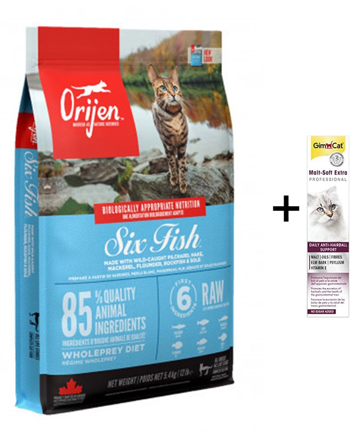 Orijen Six Fish Tahılsız Balıklı Yetişkin Kedi Maması 5,4 Kg (Gimcat Malt Extra 100 g Hediyeli)