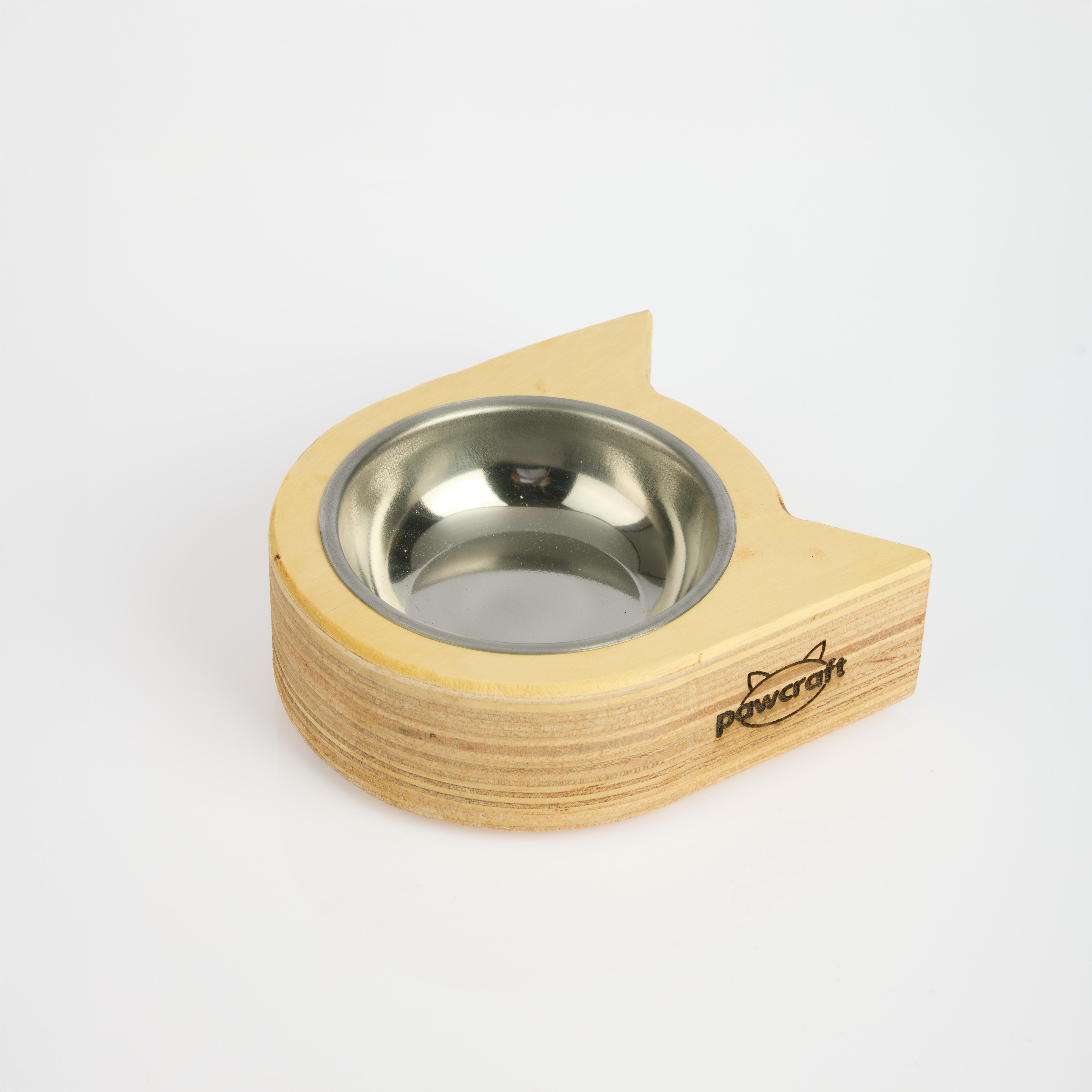 Pawcraft Ahşap Standlı Çelik Kedi Mama Kabı 22,5 cm