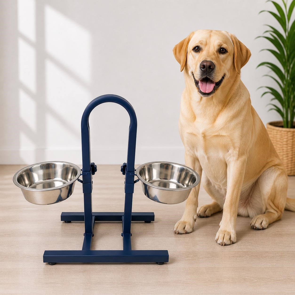 Playfull Standlı İkili Ayarlanabilir Köpek Çelik Mama Ve Su Kabı 2 x 3 Litre (Lacivert)