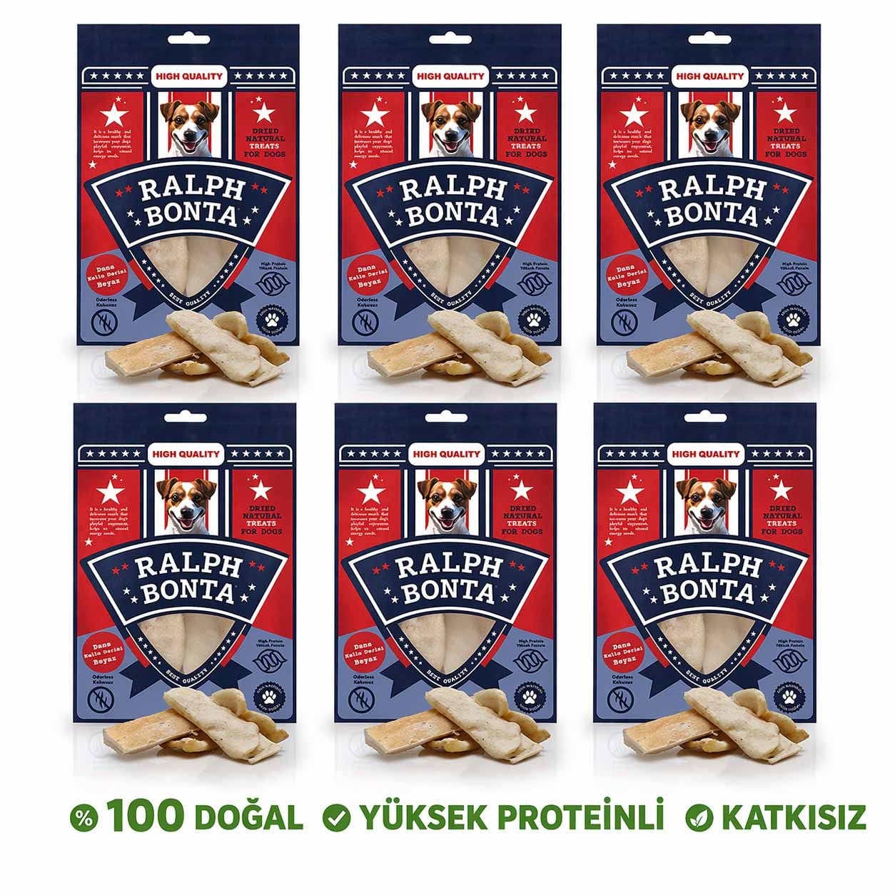 Ralph Bonta Kurutulmuş Dana Kelle Derisi Beyaz Köpek Ödülü 100 Gr (6 Adet)