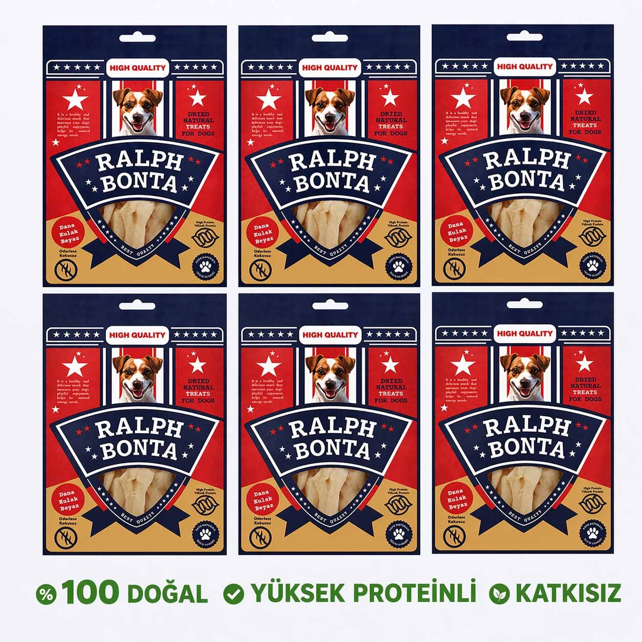 Ralph Bonta Kurutulmuş Dana Kulak Beyaz Köpek Ödülü 100 Gr (6 Adet)