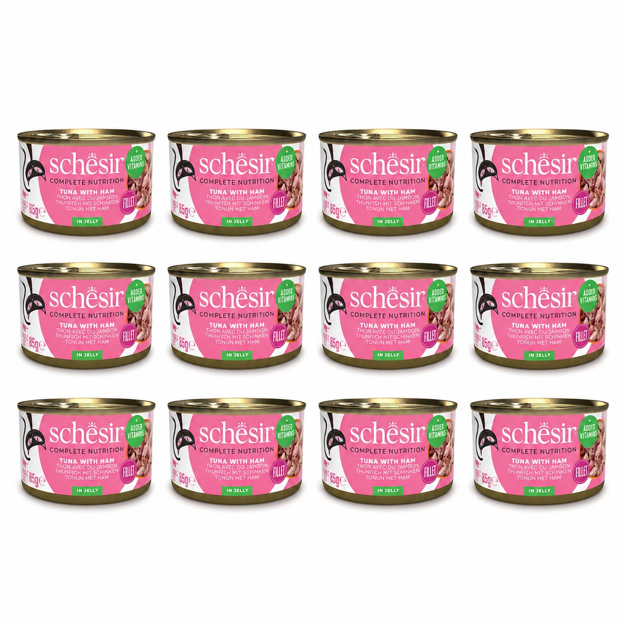 Schesir Jöle İçinde Ton Balıklı Ve Jambonlu Yetişkin Kedi Konservesi 85 g (12 Adet)