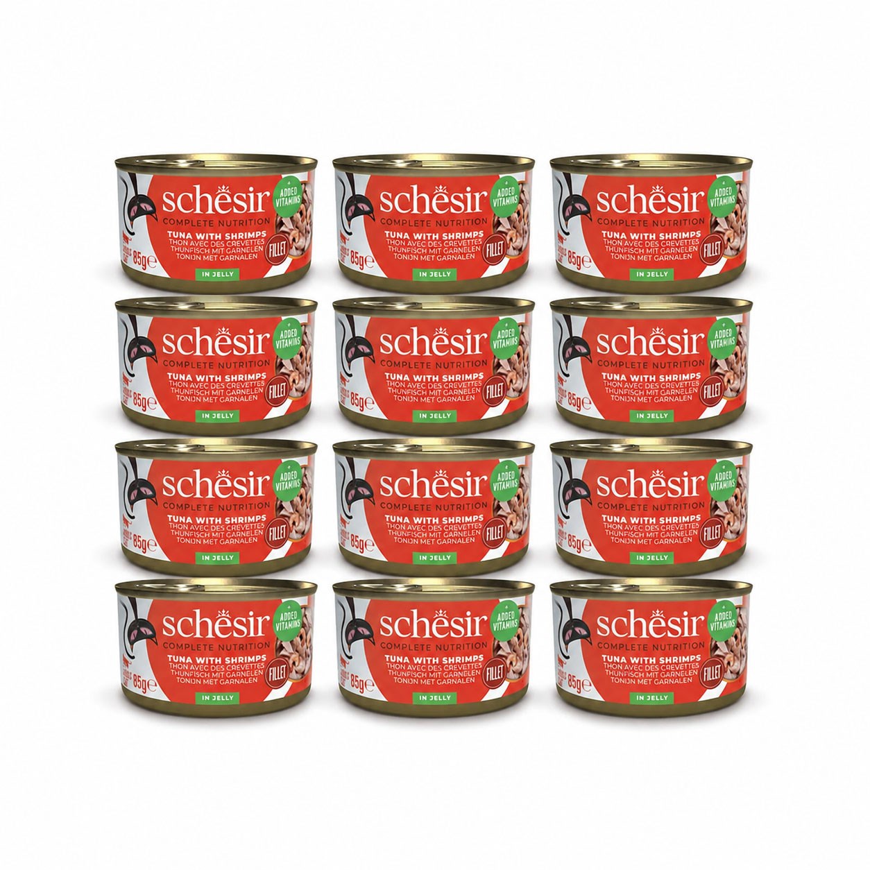 Schesir Jöle İçinde Ton Balıklı Ve Karidesli Yetişkin Kedi Konservesi 85 g (12 Adet)