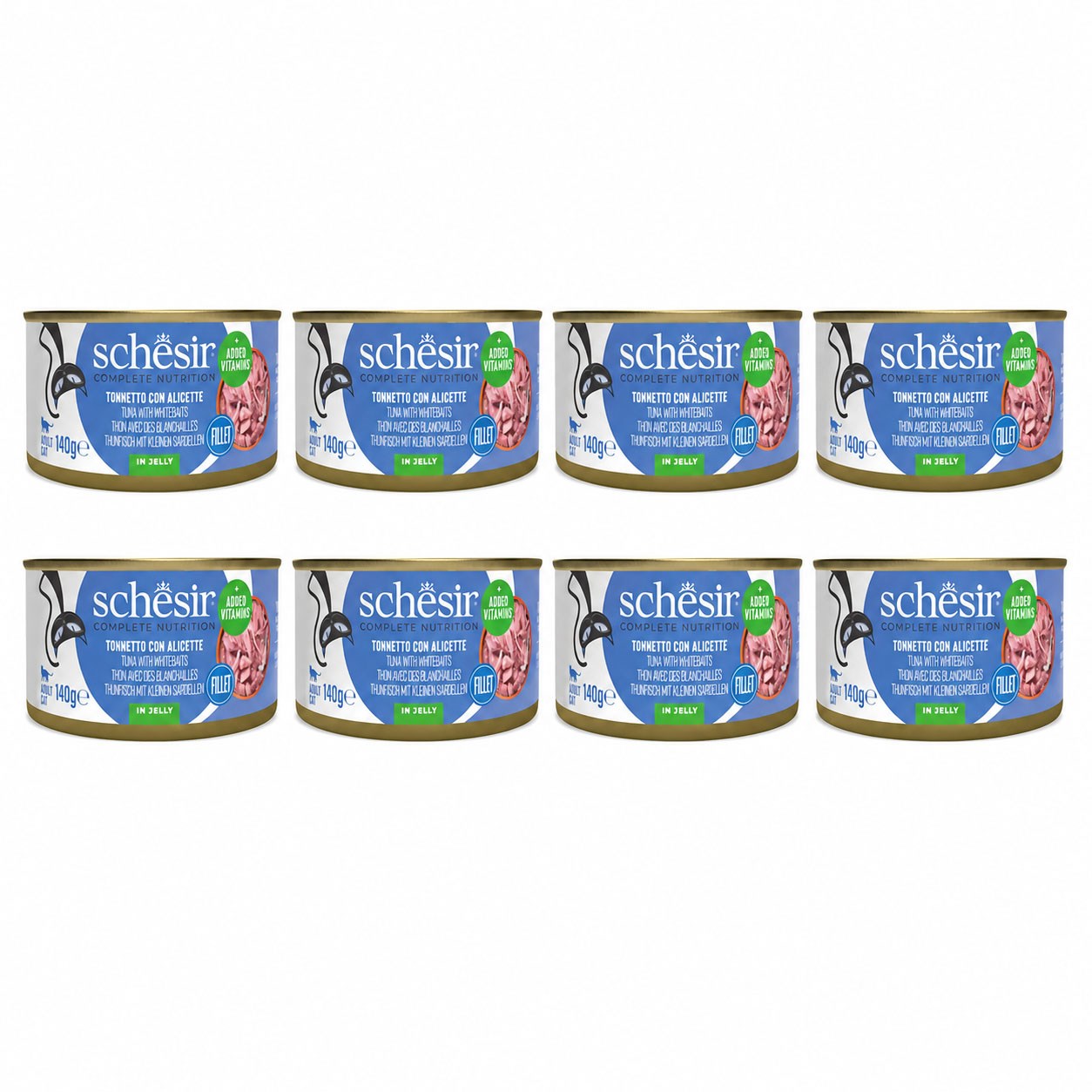Schesir Jöle İçinde Ton Balıklı ve Ringa Balıklı Yetişkin Kedi Konservesi 140 gr (8 Adet)