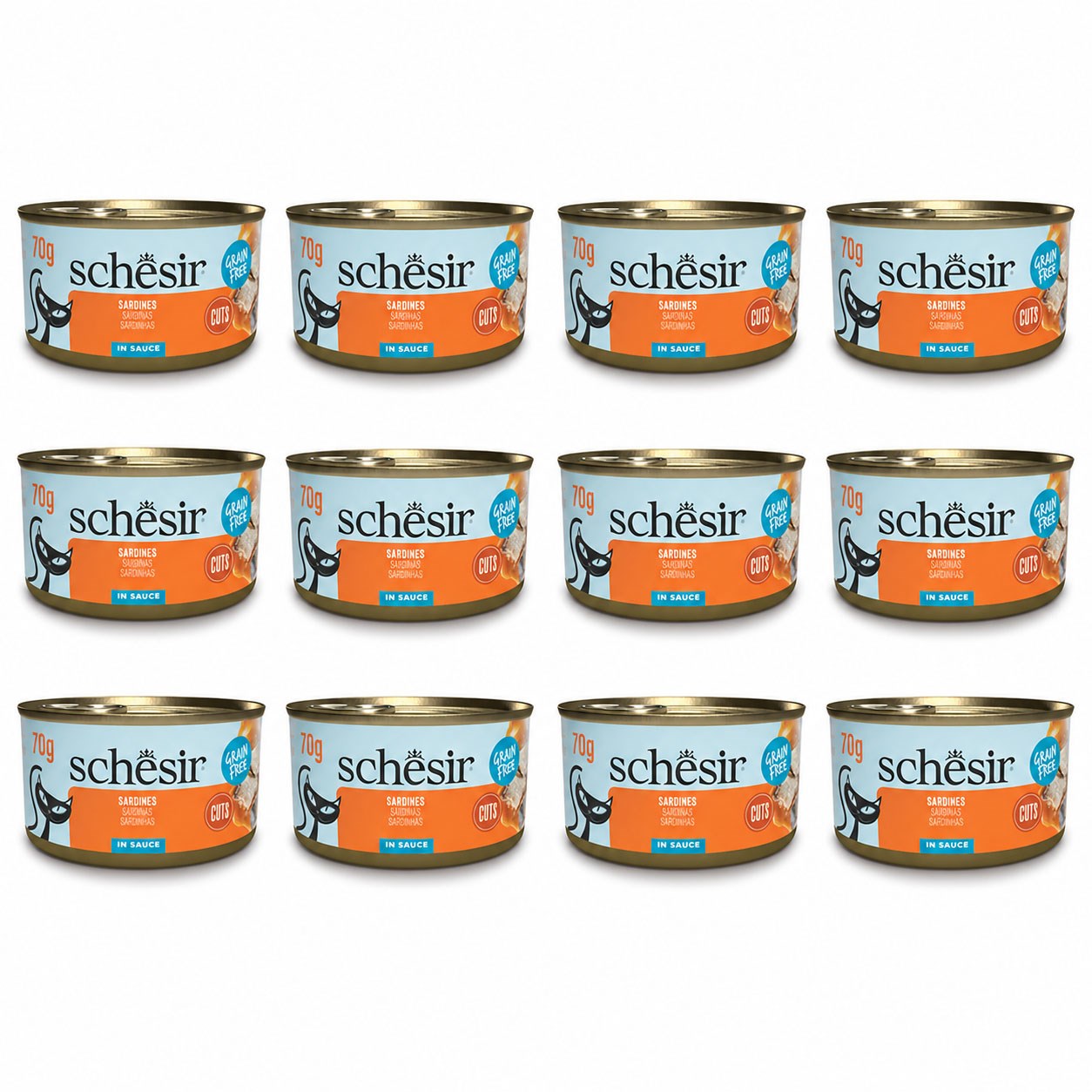 Schesir Sos İçinde Sardalyalı Yetişkin Kedi Konservesi 70 gr (12 Adet)