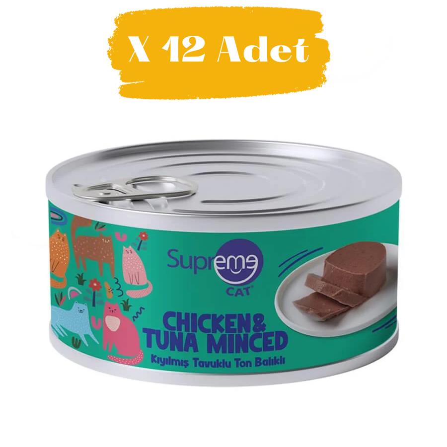 Supreme Cat Kıyılmış Tavuklu Ve Ton Balıklı Kedi Konservesi 85 gr (12 Adet)