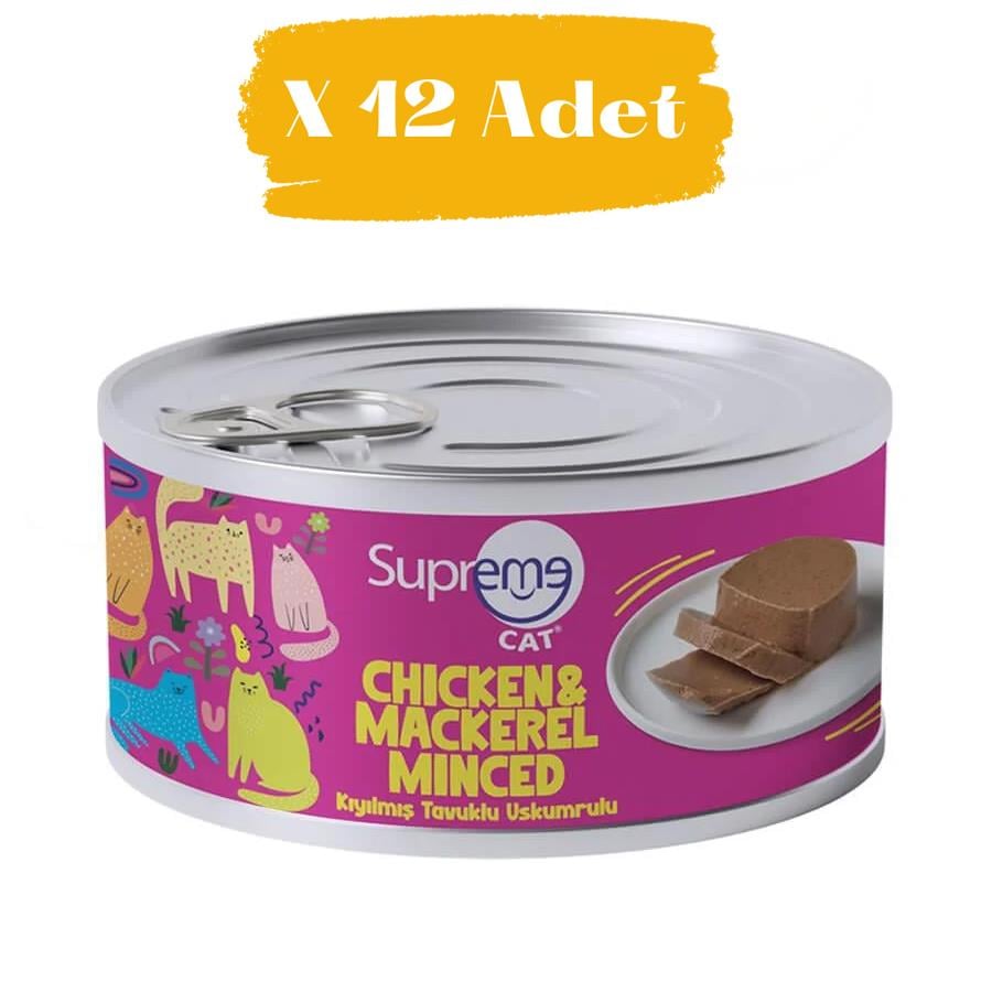 Supreme Cat Kıyılmış Tavuklu Ve Uskumrulu Kedi Konservesi 85 gr (12 Adet)