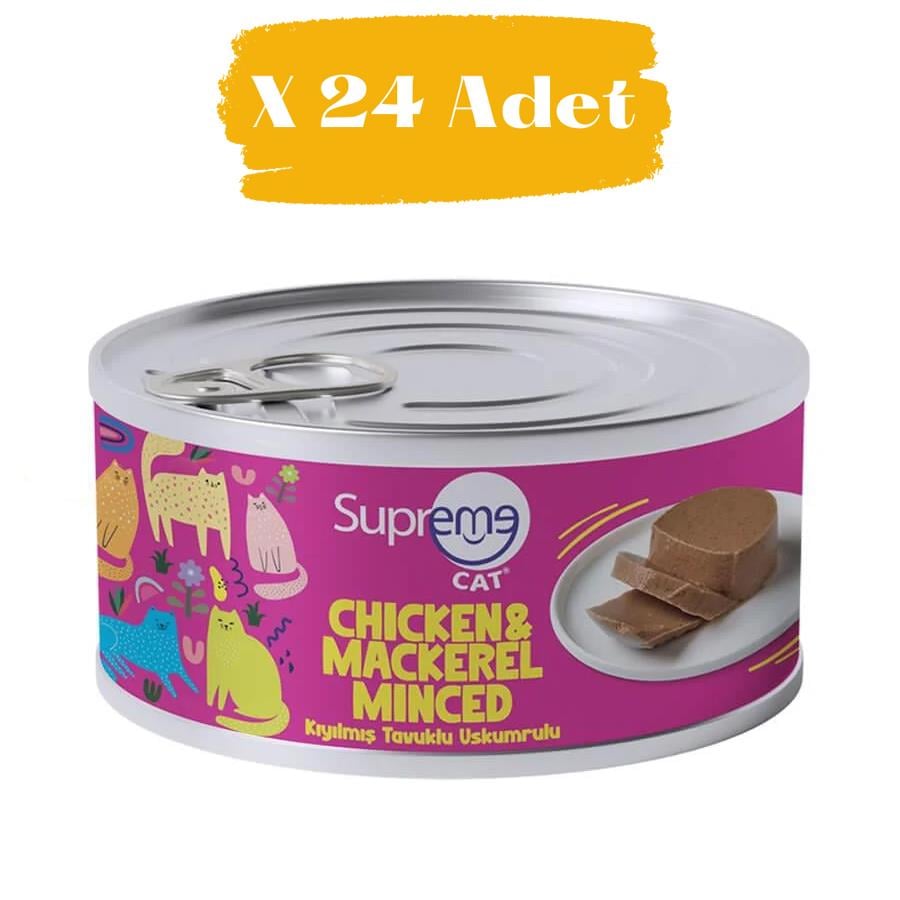 Supreme Cat Kıyılmış Tavuklu Ve Uskumrulu Kedi Konservesi 85 gr (24 Adet)