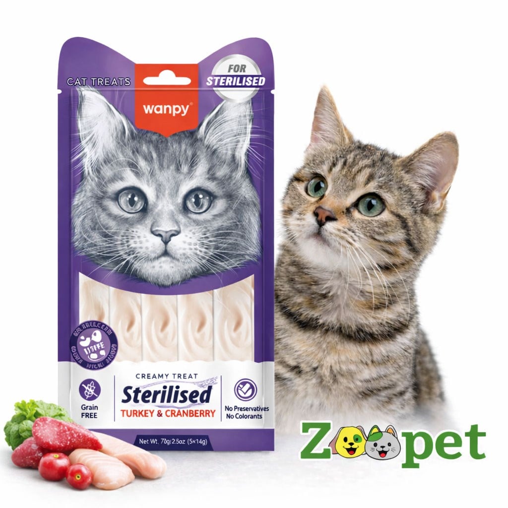 Wanpy Creamy Hindili Ve Kızılcıklı Kısırlaştırılmış Krema Kedi Ödülü 5 Adet