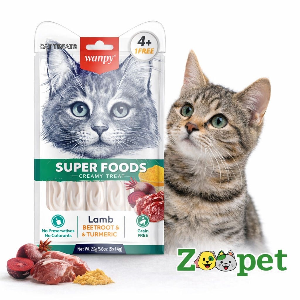 Wanpy Creamy Super Food Kuzulu, Zerdeçal Ve Pancarlı Krema Kedi Ödülü 5 Adet