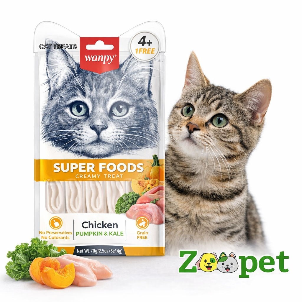 Wanpy Creamy Super Food Tavuklu, Bal Kabağı Ve Karalahanalı Krema Kedi Ödülü 5 Adet