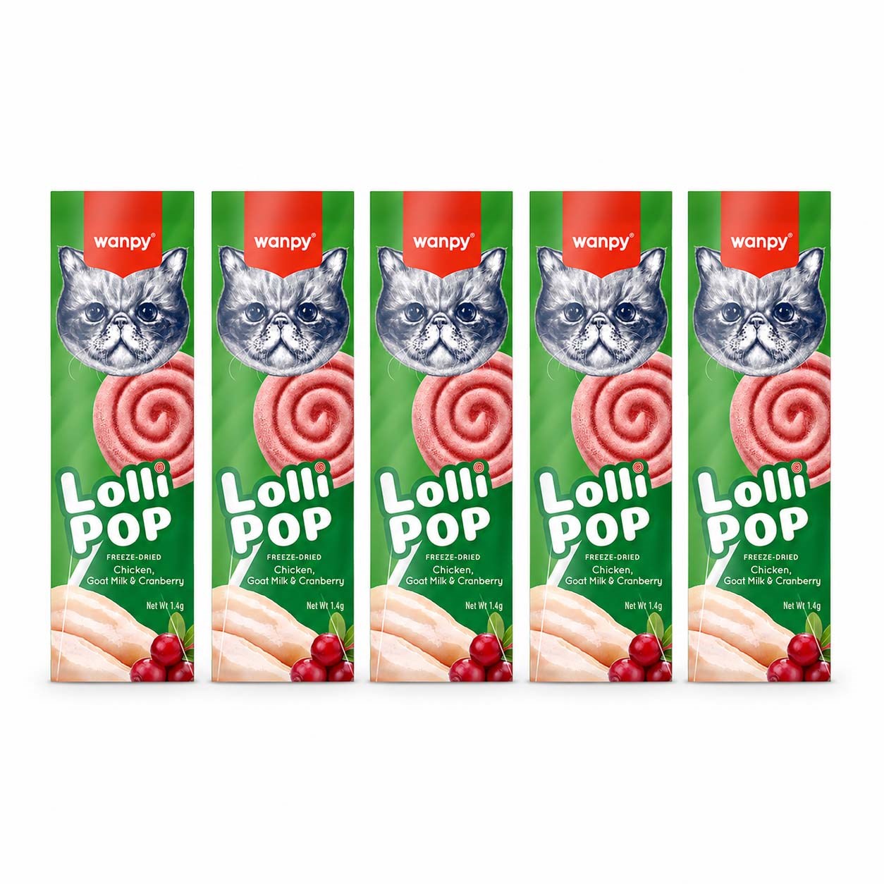 Wanpy Donurularak Kurutulmuş Lolipop Kedi Ödülü Kızılcık 1,4 g (5 ADET)