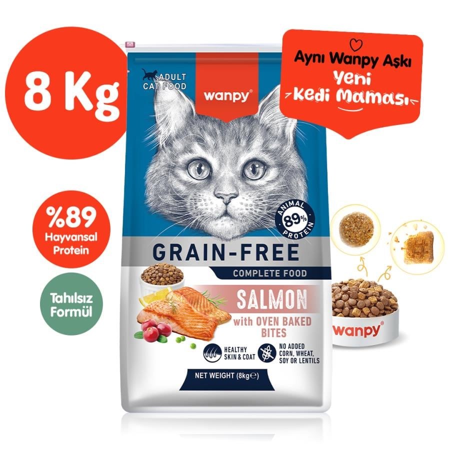 Wanpy Somonlu Kedi Maması Tahılsız 8 Kg