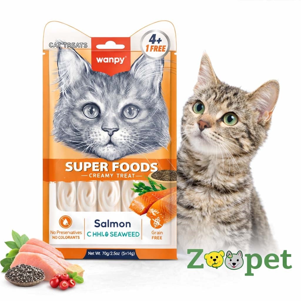 Wanpy  Superfood Creamy Somon, Deniz Yosunu Ve Chia Tohumlu Kedi Ödülü 5 Adet