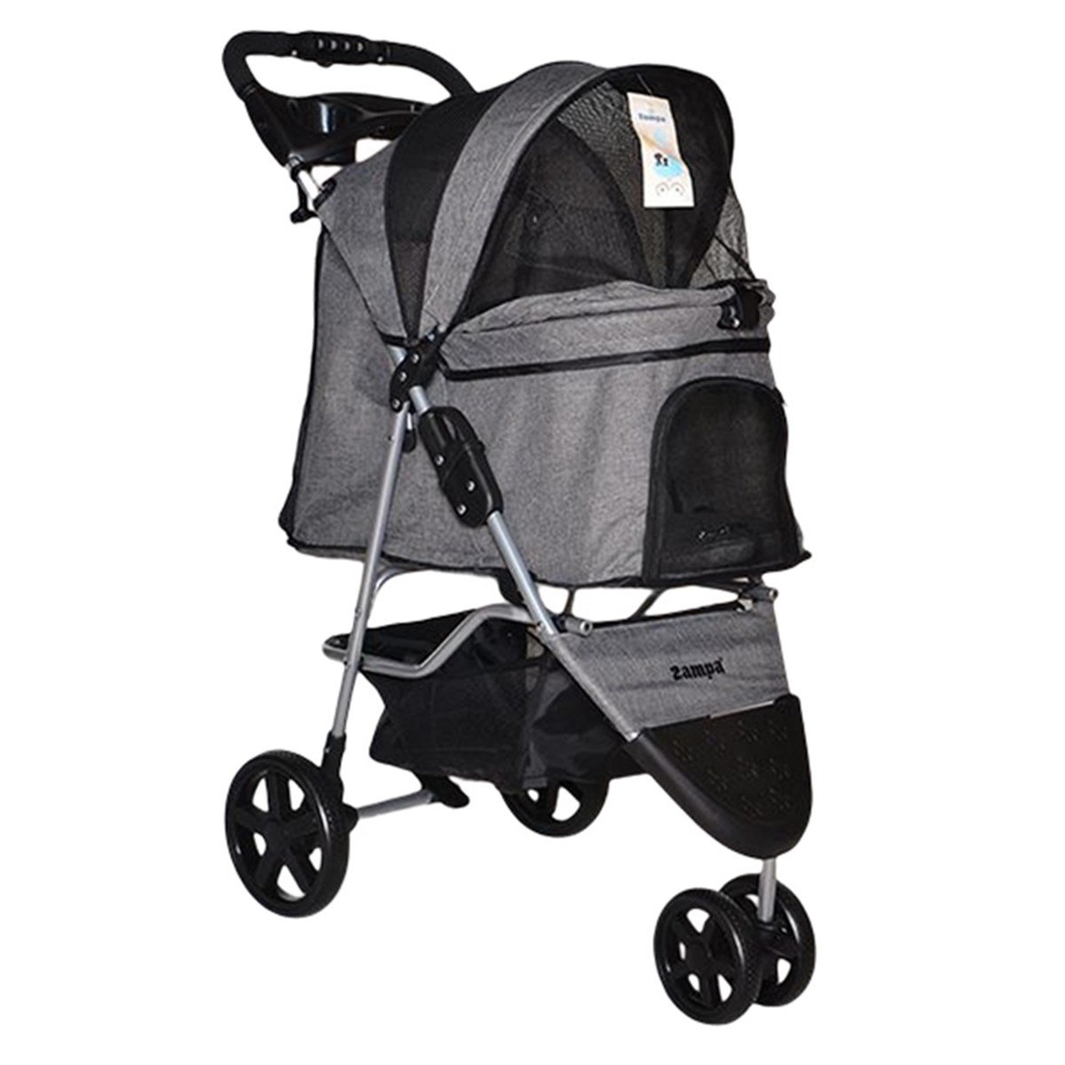 Zampa TriBoro Gri Kedi ve Köpek Gezdirme Arabası 90 cm | ZooPet