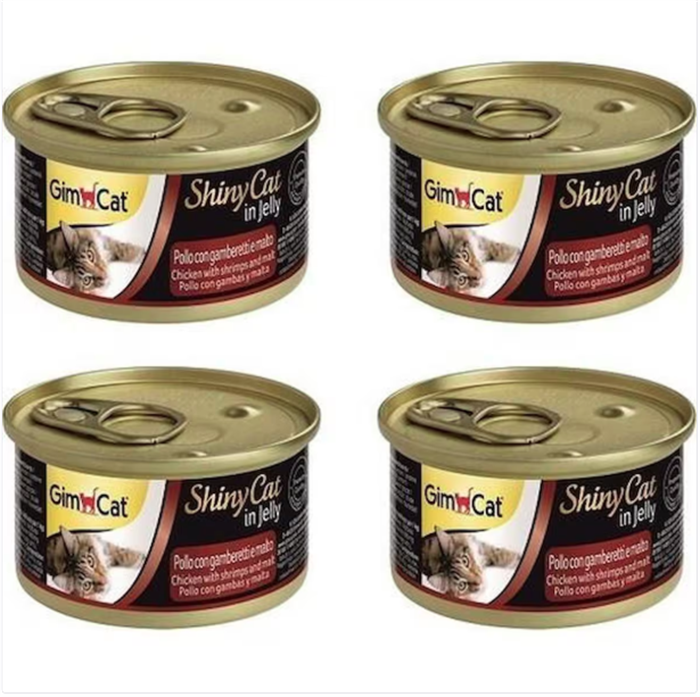 GimCat ShinyCat Tavuklu, Karidesli ve Malt Özlü Kedi Konservesi 70 Gr 4 adet