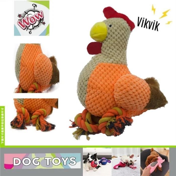 Wow Sevimli Hayvanlar Diş İpli Ve Sesli Tavuk Köpek Oyuncağı 40 cm