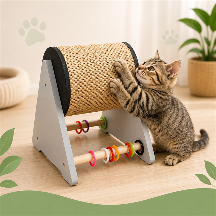 Zoopet Oyuncaklı Ahşap Silindir Tırmalama Kedi Oyuncağı
