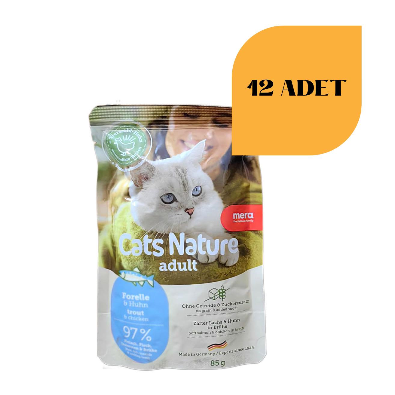  Mera Cats Nature Pouch Tahılsız Alabalıklı Ve Tavuklu Yetişkin Kedi Konservesi 85 gr  (12 Adet)