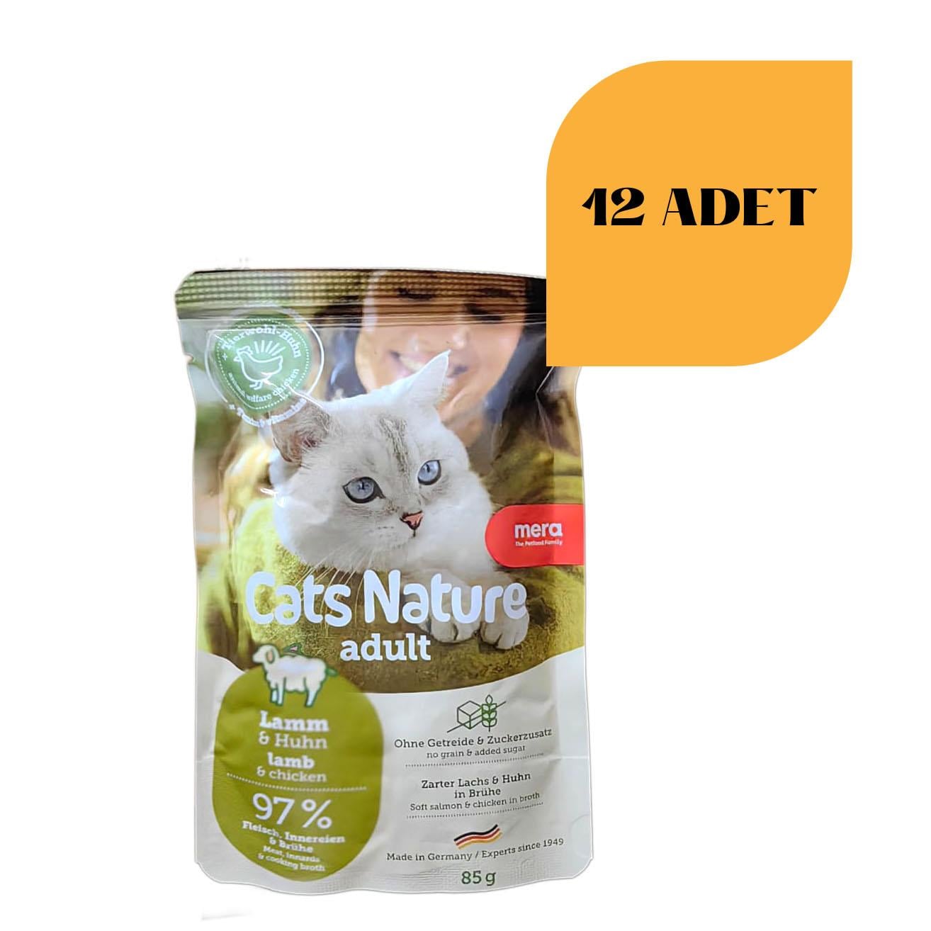  Mera Cats Nature Pouch Tahılsız Kuzulu Yetişkin Kedi Konservesi 85 gr (12 Adet)