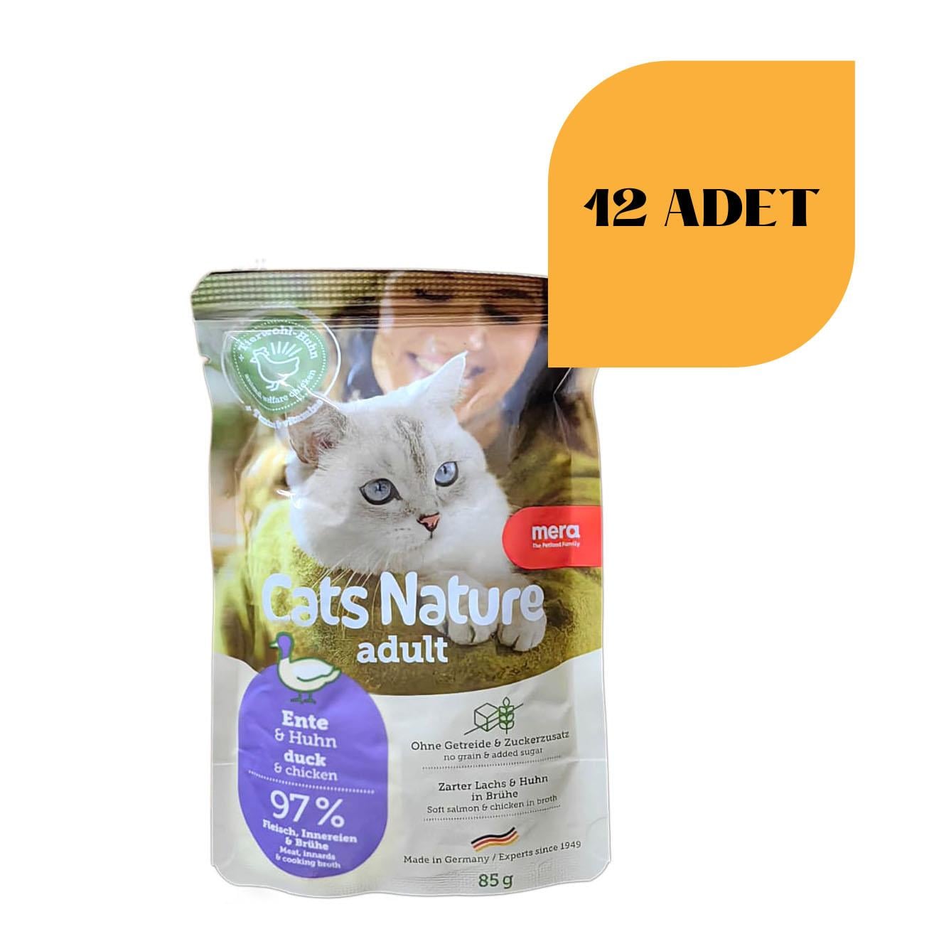  Mera Cats Nature Pouch Tahılsız Ördekli Yetişkin Kedi Konservesi 85 gr (12 Adet)