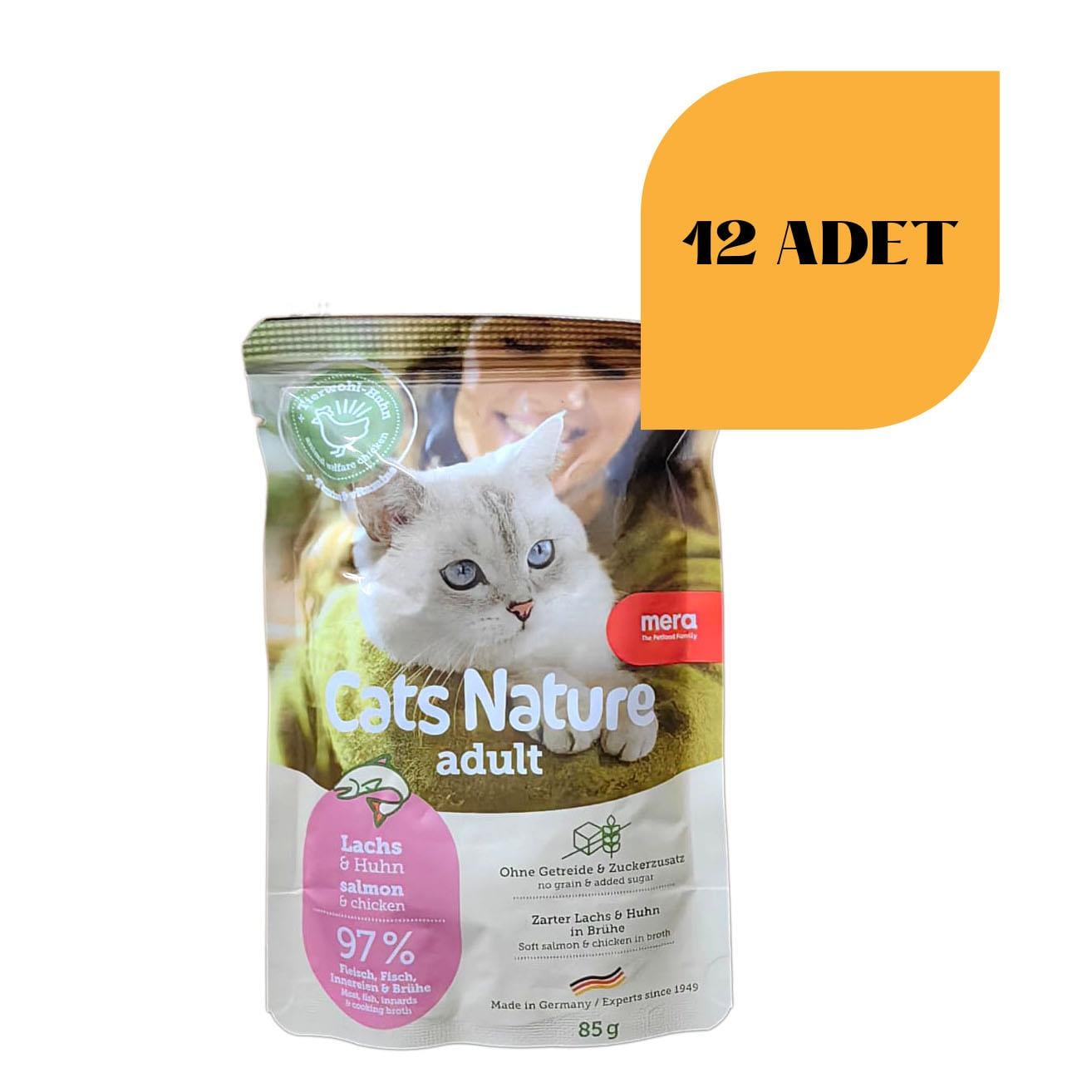  Mera Cats Nature Pouch Tahılsız Somonlu Yetişkin Kedi Konservesi 85 gr (12 Adet)